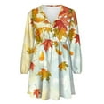thumbnail image 4 of Yuyamidu Thanksgiving Women Dress Maple Leaves Pleated Beach Dresses Breathable Thin V Neck Basic Skater Dress Size XL Self Cultivation Long Sleeve Dresses, 4 of 7
