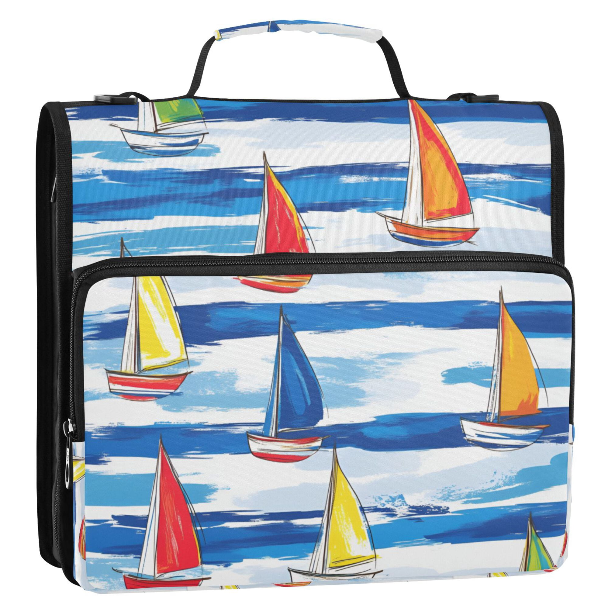 FORMRS Zipper Binder with Shoulder Strap 2-inch Ring 500 Sheet Capacity File Bag, Orange Sailboats