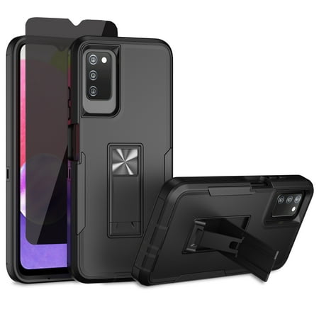 Xhy Samsung Galaxy A02S case with Privacy Screen Protector, Military Grade Case with Magnetic Car Mount, Samsung A02S Phone Case for Men Women, Black & Black