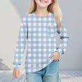 thumbnail image 3 of Efsteb Girls Long Sleeve Shirts Lightweight Long Sleeve Crew Neck Lattice Print Casual Comfy Basic Tshirt for Sports（Light Blue，13 Years）, 3 of 8