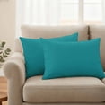 thumbnail image 2 of Teal Outdoor Pillow Covers, Waterproof Decorative Throw Pillowcases Set of 2, Turquoise Pure Teal Couch Cushion Cases with Zipper for Outside Patio Garden Sofa 20"x12", 2 of 9