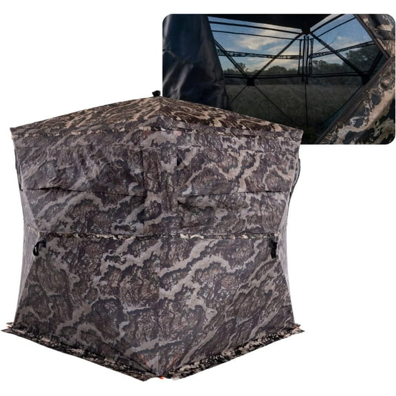 VC300 3-Person Hub Blind Tru-View – Ground Blind for Deer Hunting, 270-Degree View, Water Resistant, Durable 5-Hub Design, Backpack Carry Bag, Silent Slide Window Panels