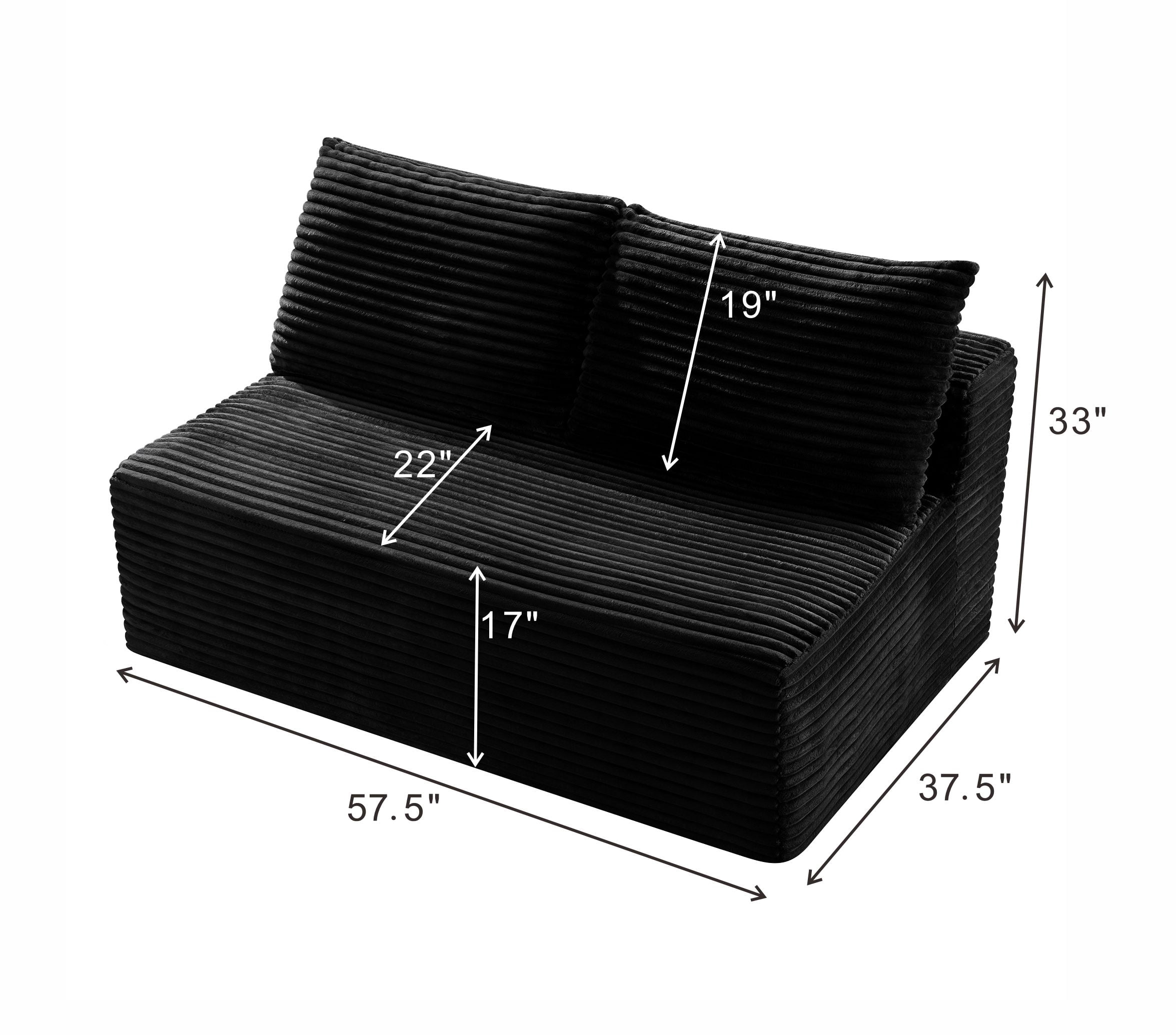 Leumius 57.5" Small Loveseat Sofa Couches for Small Spaces,Memory Foam Corduroy Cloud Couch,Compressed Boneless 2 Seater Couch for Living Room,Apartment,Black