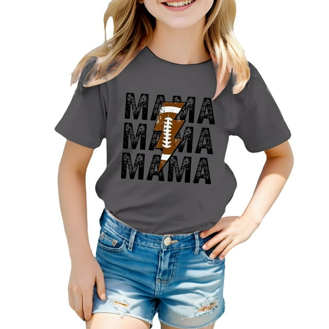 T-Shirts pour Enfants Filles Mode Été Décontracté Imprimé Col Rond Manches Courtes Coupe Ample Chemises Enfants Blouses Tops 10-11 T