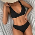 thumbnail image 2 of WREESH Womens Two Piece Swimsuit High Cut Bikini Fashion Solid Swimwear Bikini Split Swimsuit Set Beach Bathing Suit Black, 2 of 7