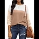thumbnail image 2 of Moda para Mujer 2025, Camisetas Holgadas Informales de Punto con Cuello Redondo y Larga con Bloques de Color y Caqui M, 2 of 7