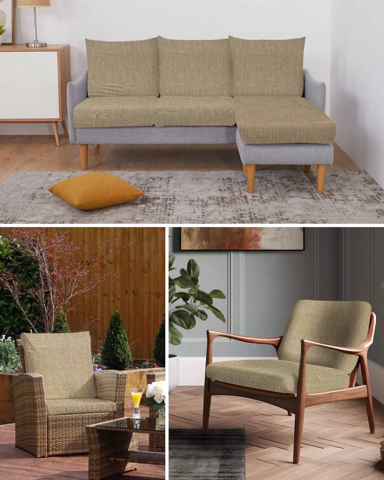 Brown Farmhouse Couch Cushion Covers,Stretch Seat Cushion Covers for Sectional Sofa,Vintage Country Monochrome Textured T-shaped Sofa&nbsp;Slipcovers Furniture Protector with Elastic&Straps 3Pcs,S