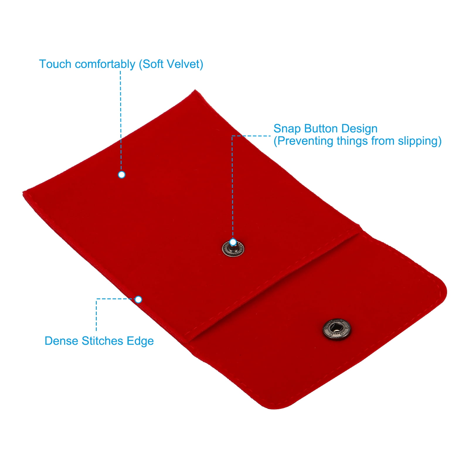Unique Bargains Portable Velvet Jewelry Pouches with Snap Button Red 3.9" x 3.3"