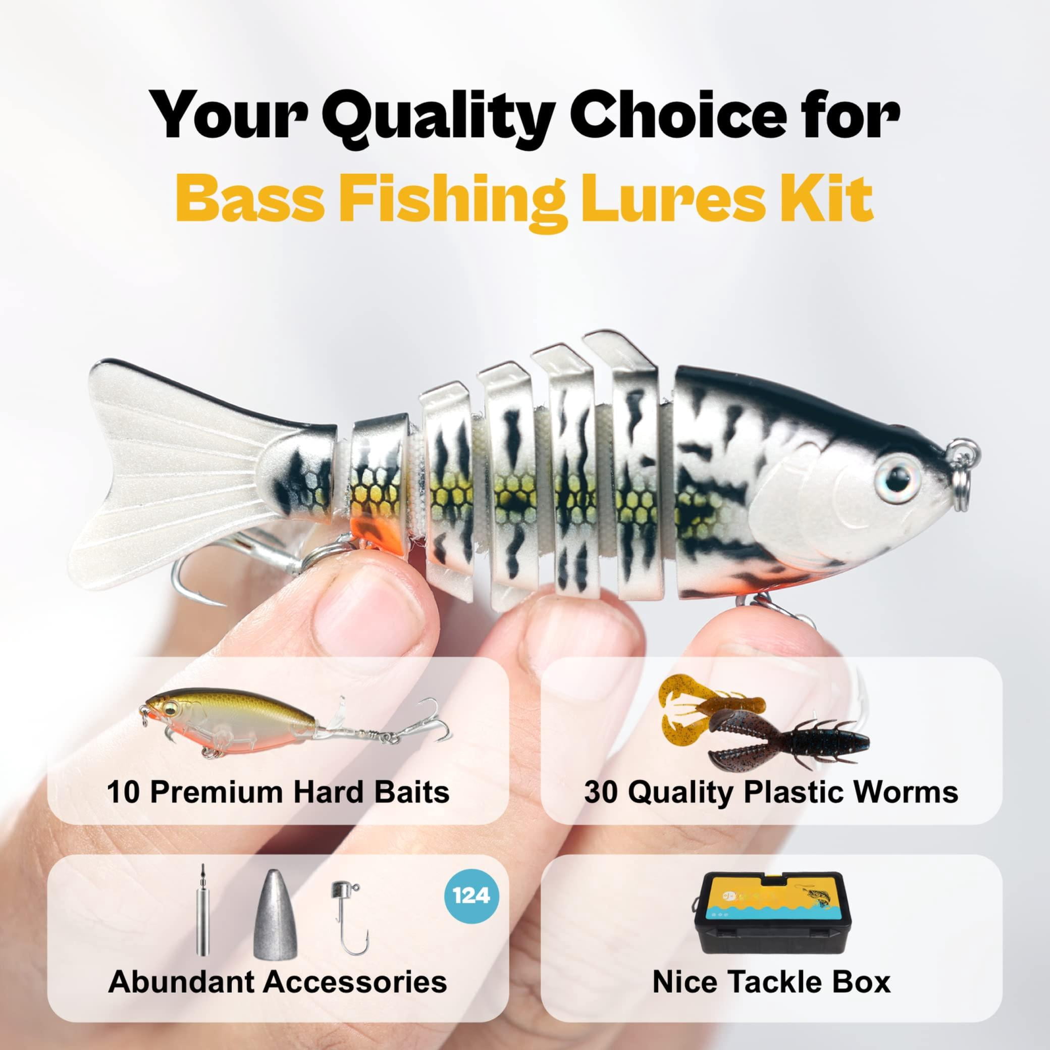 Bass Fishing Lures Kit For Freshwater With Animated Swimbait Topwater Plopper Chatterbait Crankbait Soft Plastic Baits Set Tackle Box Included