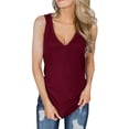 thumbnail image 2 of Camisetas sin mangas con cuello en V para mujer, camisetas sin mangas Henley con botones, camisetas túnica largas acanaladas, rojo 2XL Jormftte LRWJ597-9, 2 of 4