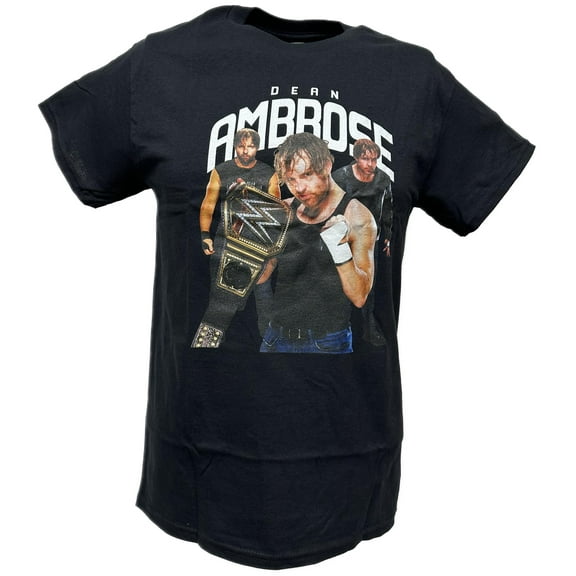 Dean Ambrose Championship Belt Three Pose Mens Black T-shirt