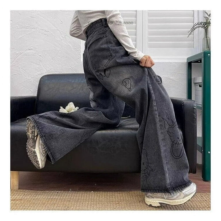 Sanrio Hello Kitty Graffiti Washed Black Baggy Jeans Women Sanrio Hello Kitty Graffiti Washed Black Baggy Jeans Women