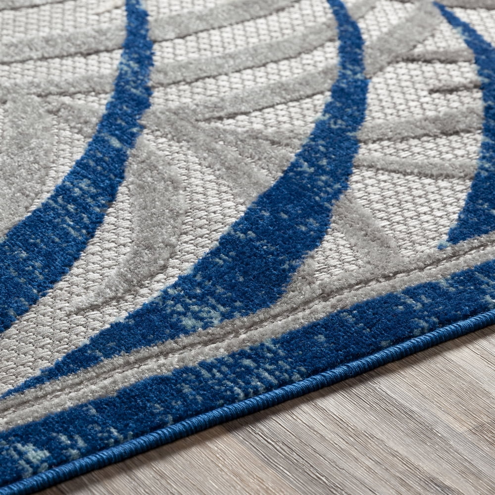 Livabliss Outdoor Rugs, 5x7 Big Sur Coastal Blue Area Rug for Patio, Porch, Deck, Backyard, Waterproof Indoor Outdoor Carpet (5'3" x 7'3")