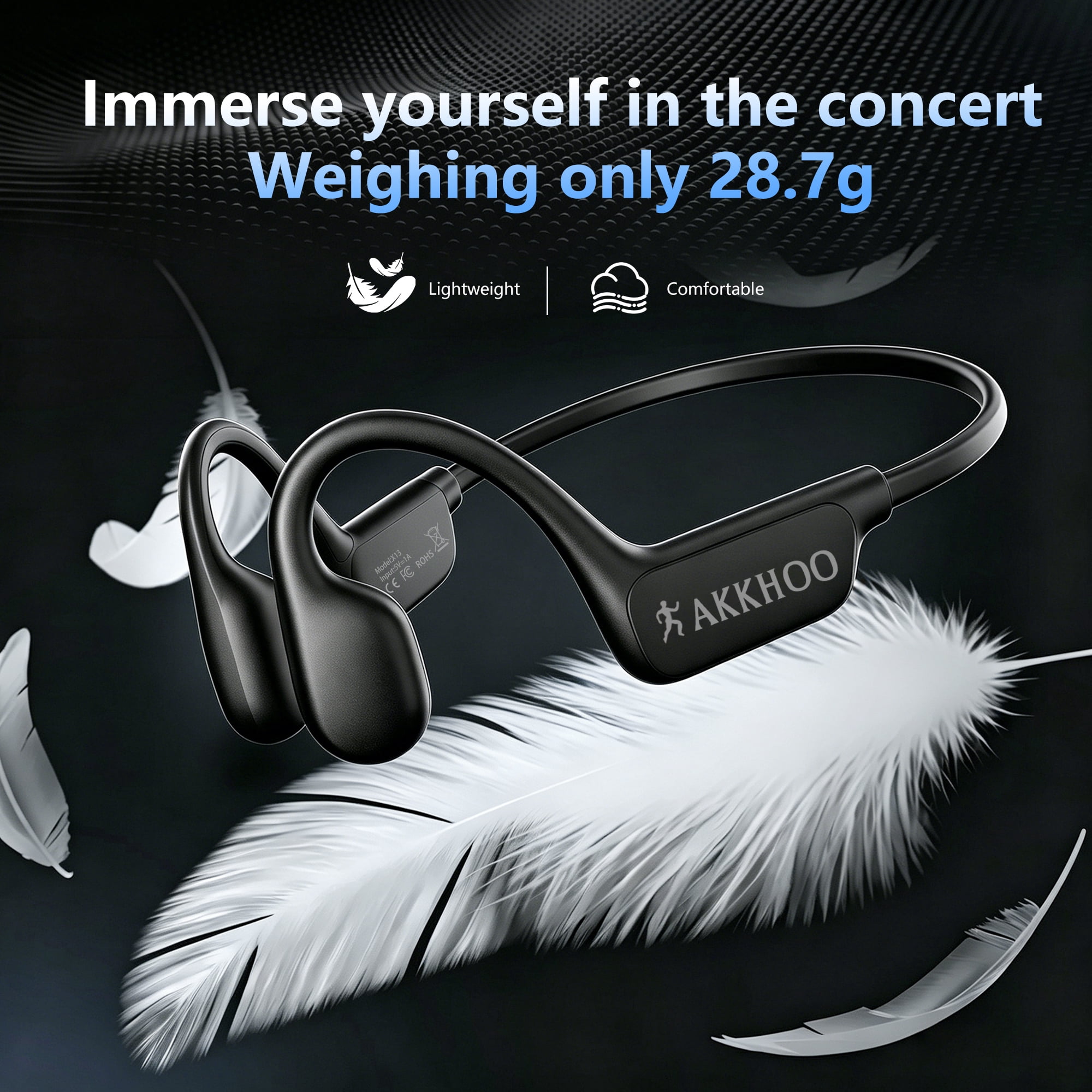 AKKHOO Open Ear Bone Conduction Headphones, Wireless Bluetooth Sports Headphones with ENC Mic, 12H Playtime, IPX6 Waterproof Running Headphones for Gym, Outdoor