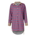 thumbnail image 5 of Ovticza Womens Button Down Shirts Casual Long Sleeve Dress Shirt Striped Print Oversized Work Blouse Top Purple M, 5 of 6