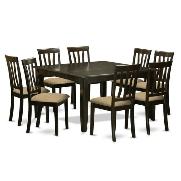 East West Furniture Parfait 9-piece Dining Set with Fabric Seat in Cappuccino