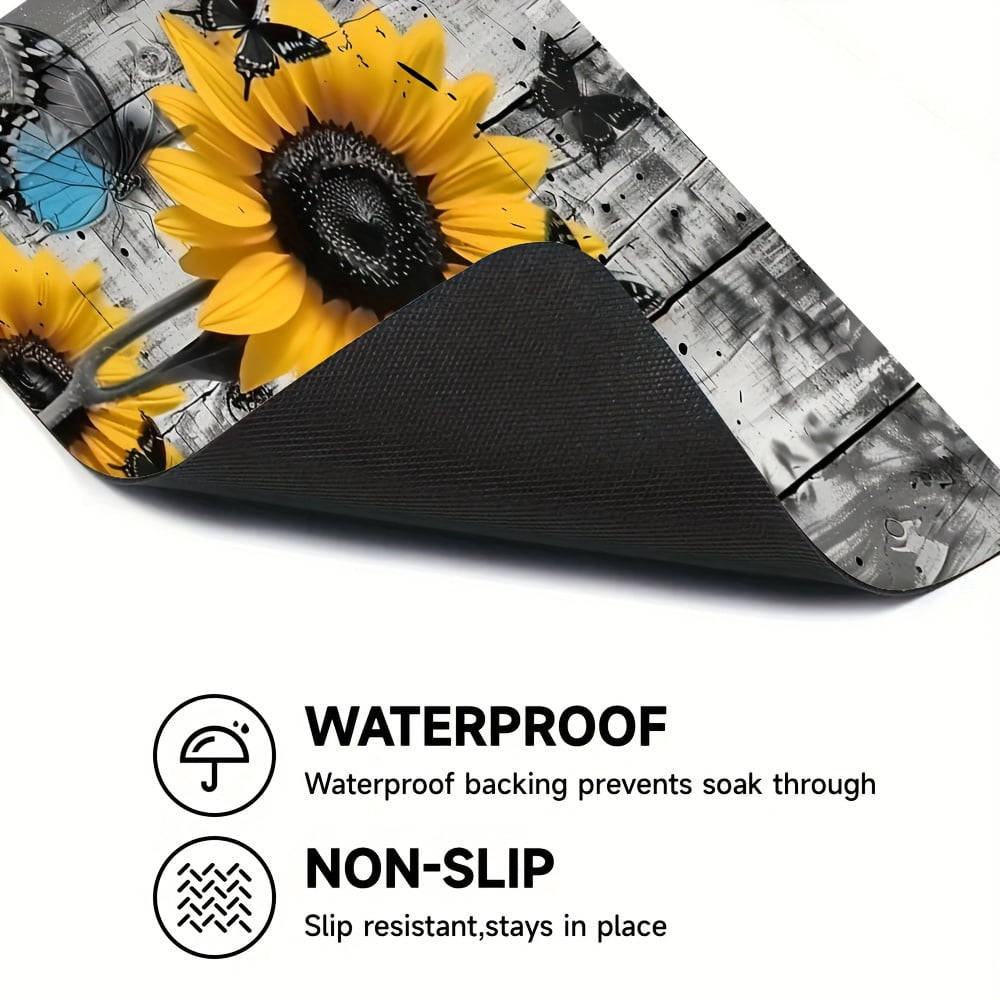 1pc, Dish Drying Pad, Sunflower And Butterfly Pattern Washing Machine Dust Cover Mat, Countertop Absorbent Pad, Washstand Drain Mat, Washstand Cup Mat, Kitchen Accessories, Bathroom Accessories