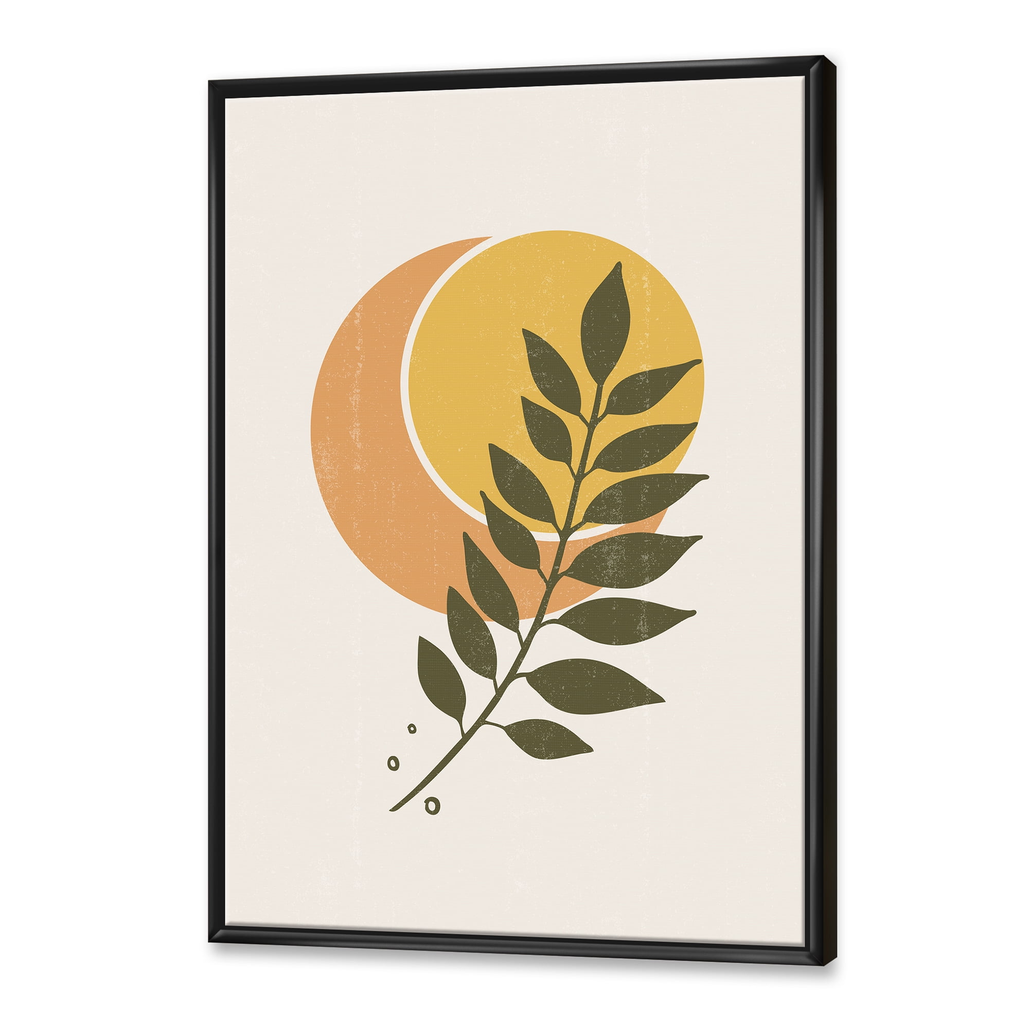 Designart 'Abstract Geometrical Moon and Sun With Leaf V' Modern Framed Canvas Wall Art Print