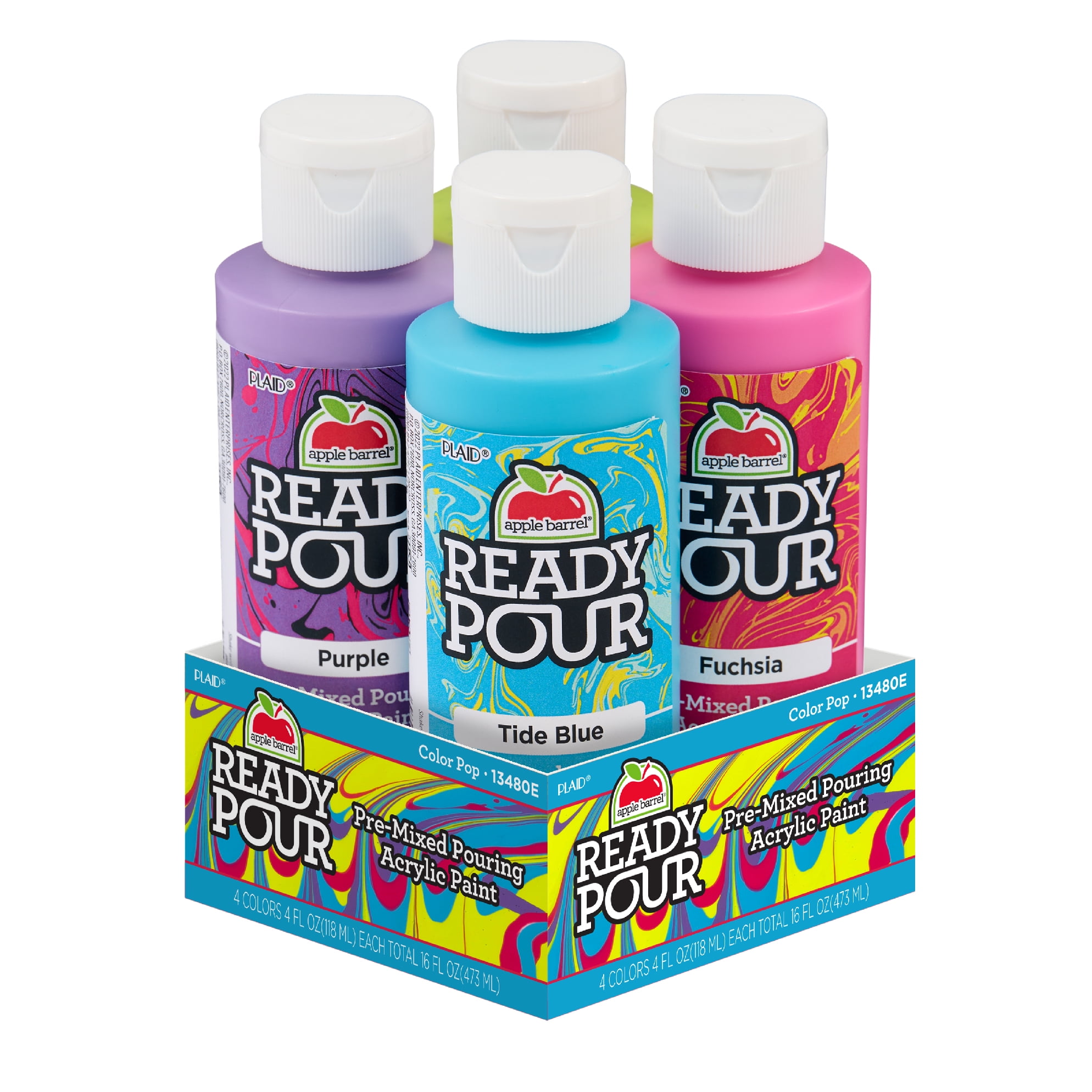 Apple Barrel Pre-Mixed Pouring Acrylic Craft Paint Set, 4 Pieces, Color Pop, 4 fl oz