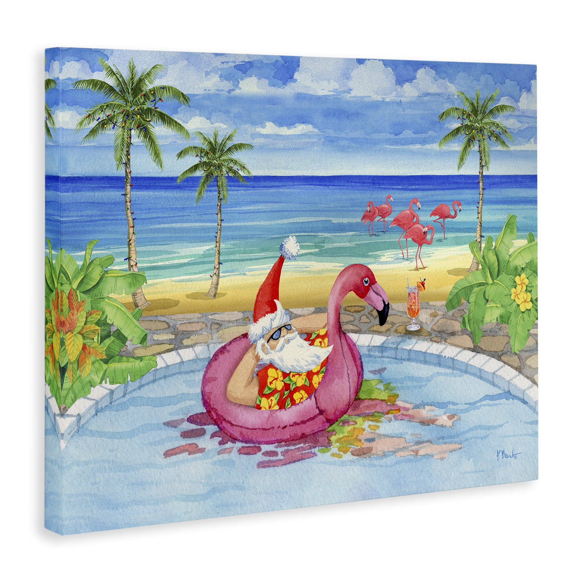 Stupell Industries Santa with Pool Float Holiday Painting Gallery Wrapped Canvas Art Prints Wall Art, 20 x 16