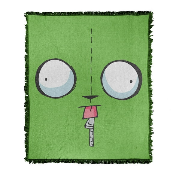 Invader Zim Blanket, 50"x60" Invader Zim Gir Face Woven Tapestry Cotton Blend Fringed Throw Blanket