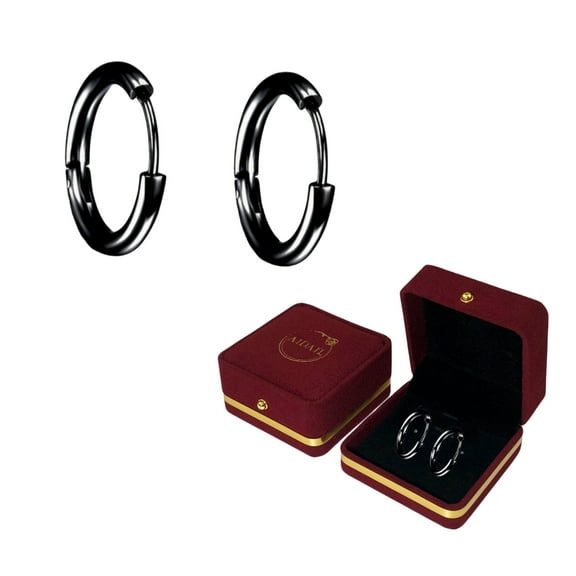 Hypoallergenic Titanium Steel Loop Earrings for Men Women Huggie Hoop Cartilage Piercing 18G,Black