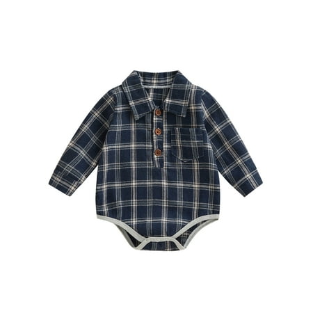 

Liangchengmei Newborn Baby Boy Girls Fall Outfit Infant Long Sleeve Button Down Plaid Romper Bodysuit Flannel Tops Clothes