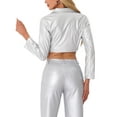 thumbnail image 3 of BLAZER CORTO DE CUERO SINTÉTICO INSPIRE CHIC PARA MUJERES, CON SOLAPA EN V, CIERRE DE UN SOLO BOTÓN, CHAQUETA DE MOTO PU L PLATA, 3 of 6