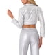 thumbnail image 3 of BLAZER CORTO DE CUERO SINTÉTICO INSPIRE CHIC PARA MUJERES, CON SOLAPA EN V, CIERRE DE UN SOLO BOTÓN, CHAQUETA DE MOTO PU L PLATA, 3 of 6