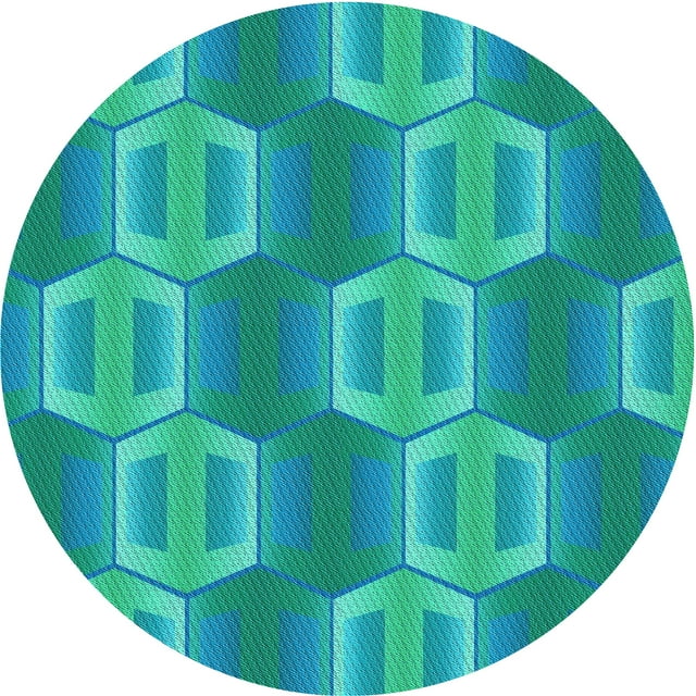 Ahgly Company Machine Washable Indoor Round Transitional Dark Turquoise Green Area Rugs, 3' Round