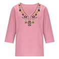 thumbnail image 6 of Lmueinov Women's 100% Cotton Boho Embroidered Tops V Neck 3/4 Sleeve Loose Casual Shirts Vintage Floral Tunic Blouses for Daily Vacation Wear, S-3XL, 6 of 6