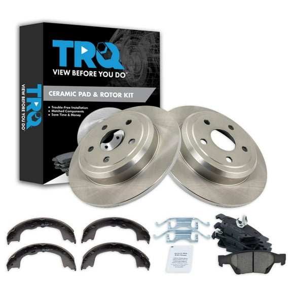 TRQ Rear Brake Pad & Rotor Kit Brake Pads Brake Rotor Parking Brake Shoe Set Ceramic Fits Select 2011-2019 Dodge Durango Jeep Grand Cherokee