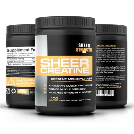 500g Micronized Creatine Monohydrate Powder - Scientifically-Proven Muscle Builder Supplement - 100 Full Servings - Non-GMO - Made in The U.S.A. - Exclusively from Sheer Strength