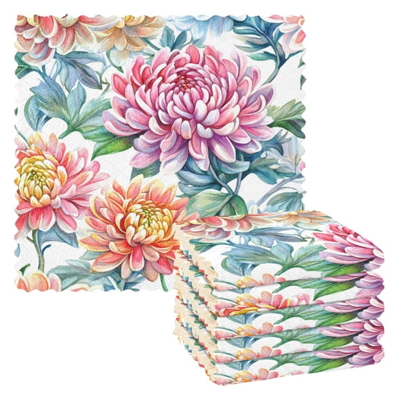 6 Pieces of Kitchen Towels 11x11Inch Kitchen Dish Cloths Kitchen Dish Towels Reuseable Cleaning Cloths Pink Chrysanthemums