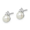 thumbnail image 2 of Sterling Silver Rhodium-plated Diamond and Freshwater Cultured Pearl Post Earrings, 2 of 2