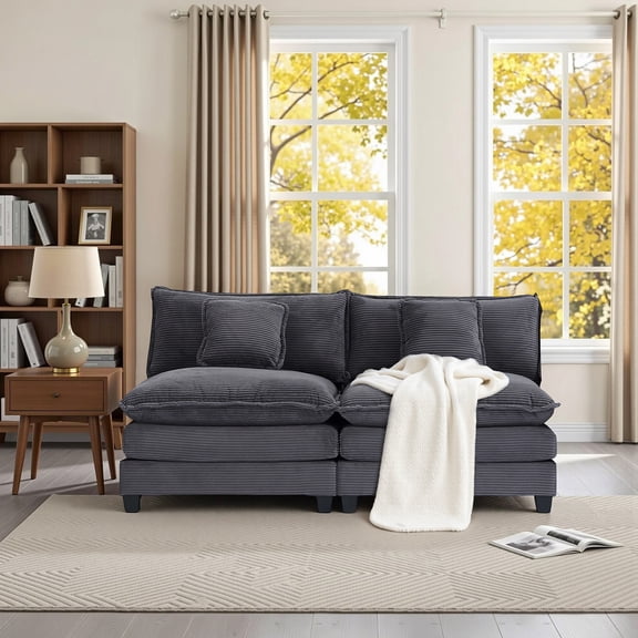 Gexpusm Loveseat Cloud Couch,Corduroy Deep Seat Upholstered Modern Sofas,2-Seats Modular Sectional Sofa Comfy Couch for Living Room,Love Seat Couches for Bedroom,Apartment and Office (Grey)