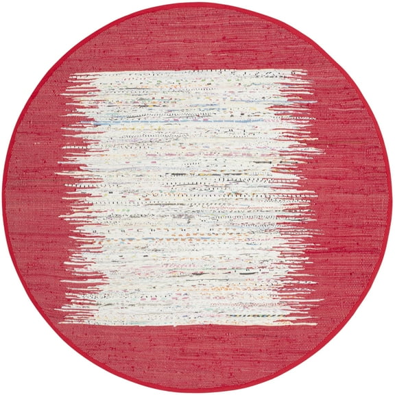 SAFAVIEH Montauk Tennyson Braided Border Cotton Area Rug, Ivory/Red, 6' x 6' Round