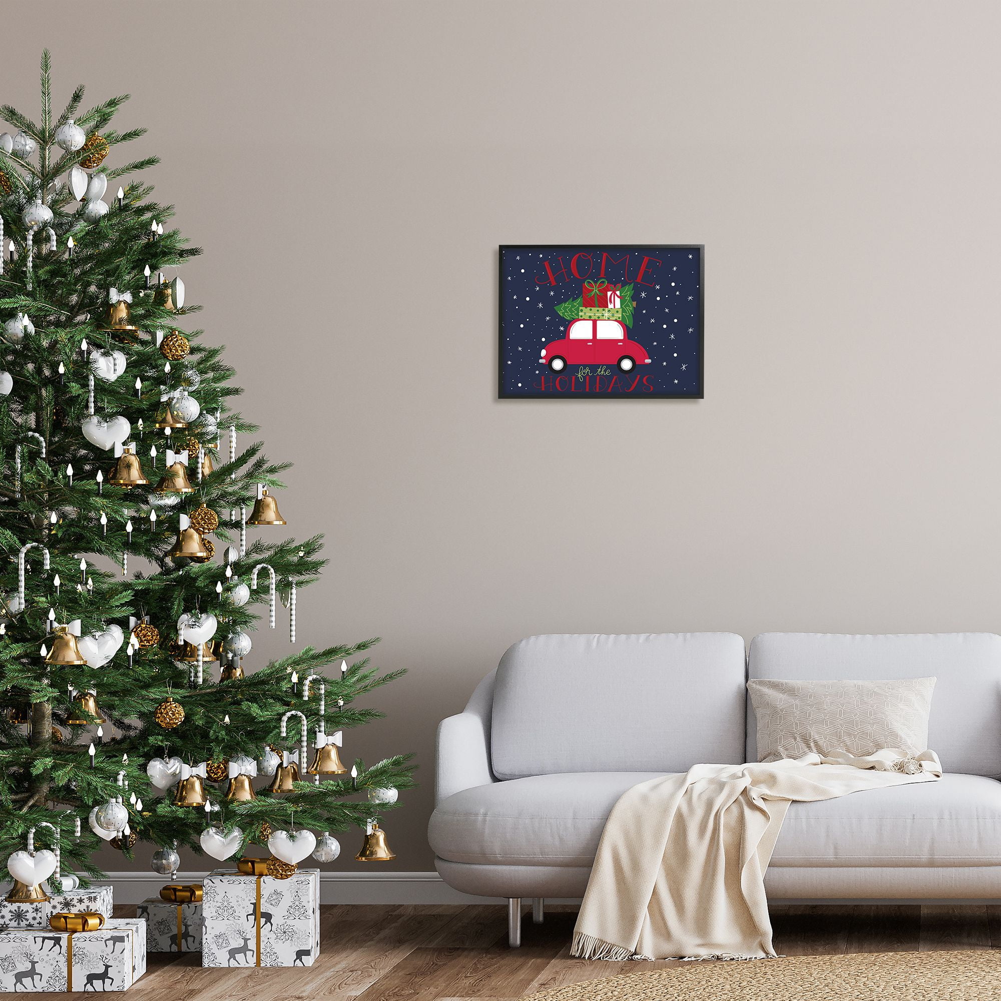 Stupell Indtries Home for Holidays Sentiment Red Car Presents Snow,20 x 16,Design by Amanda McGee
