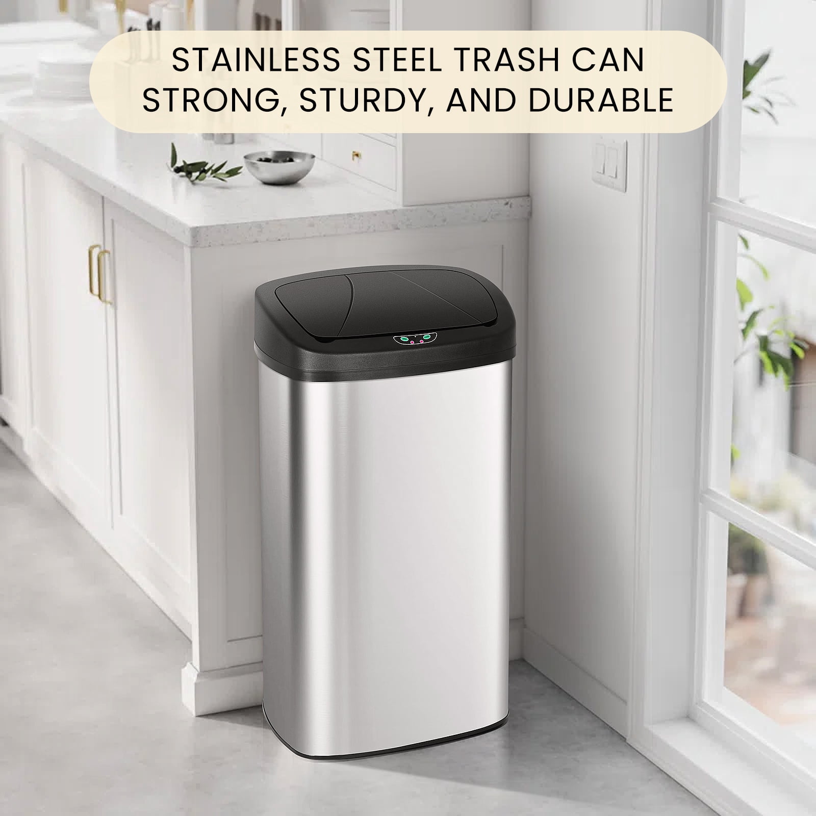XF XINFENG 22 Gallon Tall Kitchen Trash Can with Lid, 82 L Automatic Stainless Steel Motion Sensor Garbage Can Waste Bin for Kitchen Office, Fingerprint-Resistant, Silver