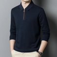 thumbnail image 5 of Camiseta de manga larga de lana con cuello con cremallera, informal, de negocios, para primavera y otoño, para hombres de mediana edad, de color sólido, antiarrugas, 5 of 5