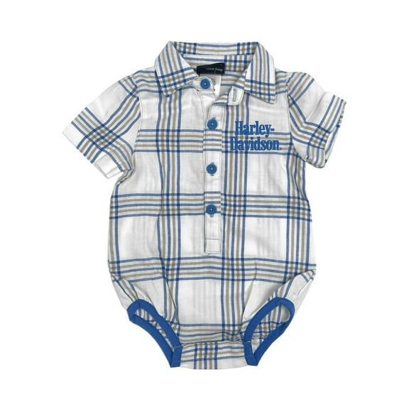 Harley-Davidson Baby Girls' Glittery Newborn Plaid Shirt Creeper - White (6/9M), Harley Davidson
