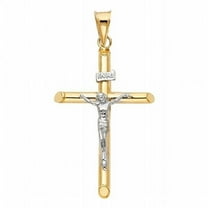 Genuine 14K Two-Tone Gold Hollow Tube Crucifix Pendant – 1.57" Religious Cross for Men or Women, Christian Jewelry Gift