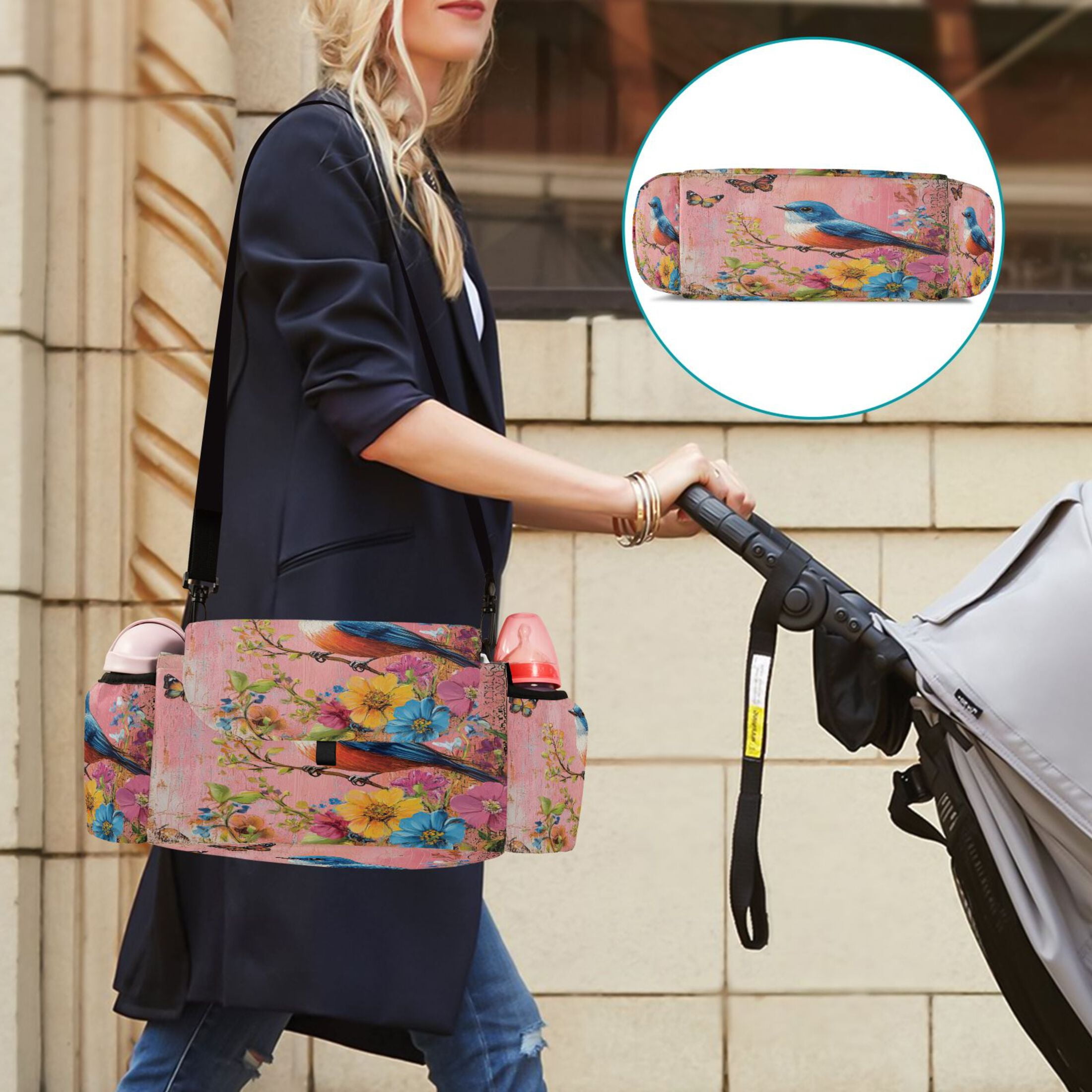 DIXRUYEE Stroller Organizer Birdsong Among Blossoms Printed