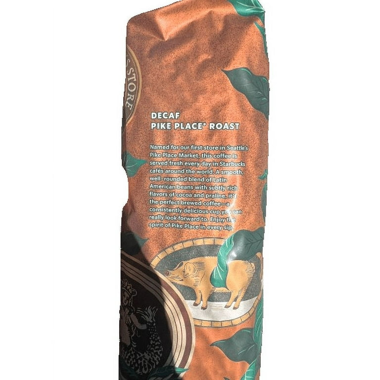 Whole Bean Coffee, Decaffeinated, Pike Place, 1 lb, Bag Whole Bean Coffee, Decaffeinated, Pike Place, 1 lb, Bag