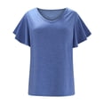 thumbnail image 4 of Camiseta casual para mujer Color sólido Volantes Manga corta Cuello en V Suéter Blusa Tops Fridja ghk7226, 4 of 8
