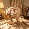 thumbnail image 4 of Woven Rattan Pram Shaped Flower Basket, Cute Rural Decor with Wheels and Handle for Weddings, Parties, and Candy Display, 4 of 5