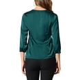 thumbnail image 3 of INSPIRE CHIC Women's Satin Blouse Casual Solid Long Sleeve V Neck Top Shirts M Blue Green, 3 of 7