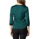 thumbnail image 3 of Blusa de satén para mujer Inspire Chic, casual, de manga larga, de color sólido, con cuello en V, talla S, azul verde, 3 of 7