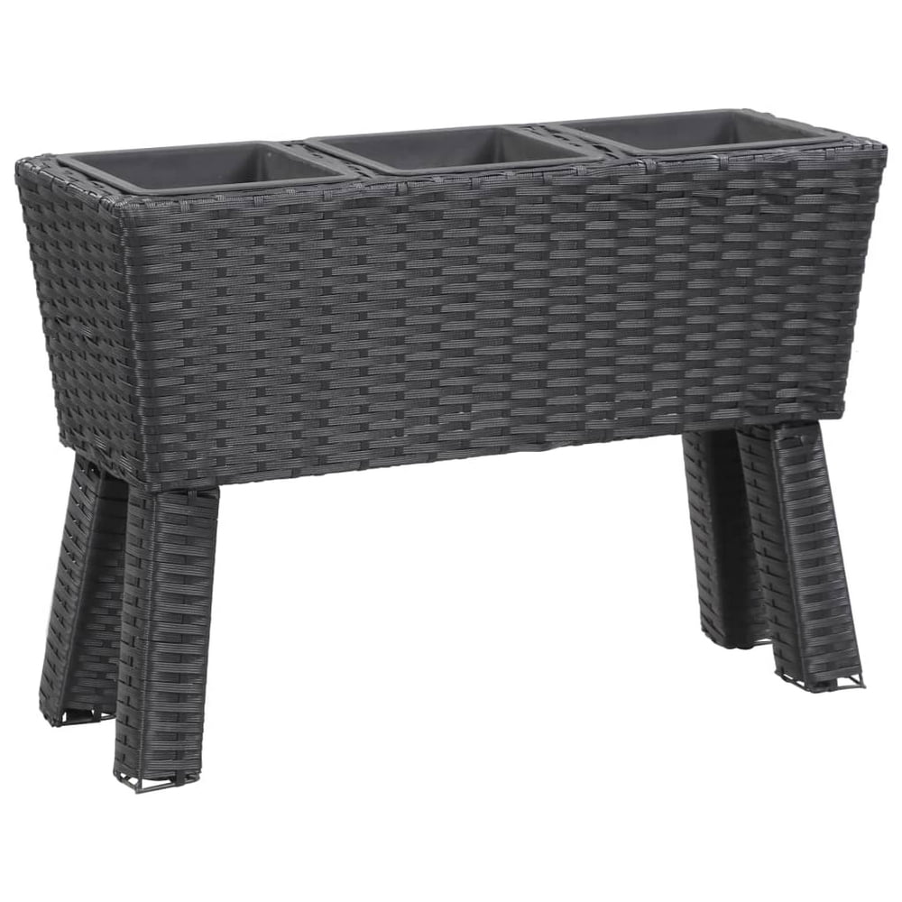 vidaXL Garden Raised Bed with Legs and 3/5 Pots Poly Rattan Black/Gray Planter