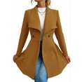 thumbnail image 2 of Women'S Classic Coat Lapel Collar Open Front Long Jacket Pea Coat Camel Color L, 2 of 9